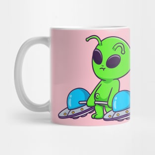 Cute Alien Lifting Ufo Barbell Cartoon Mug